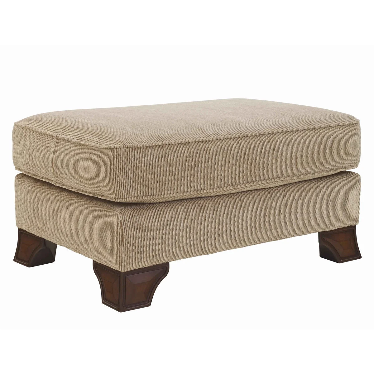 Benzara Traditional Polyester Upholstered Wooden Ottoman with Cabriole Legs, Beige