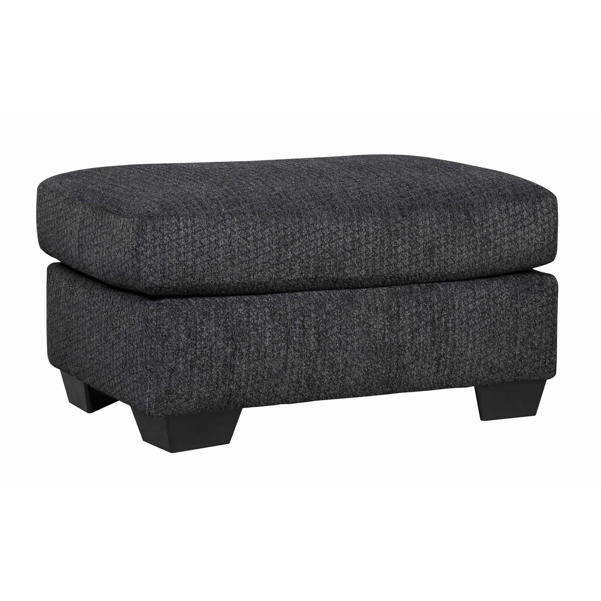 Benzara Wooden Polyester Upholstered Ottoman with Tapered Block Legs, Dark Gray