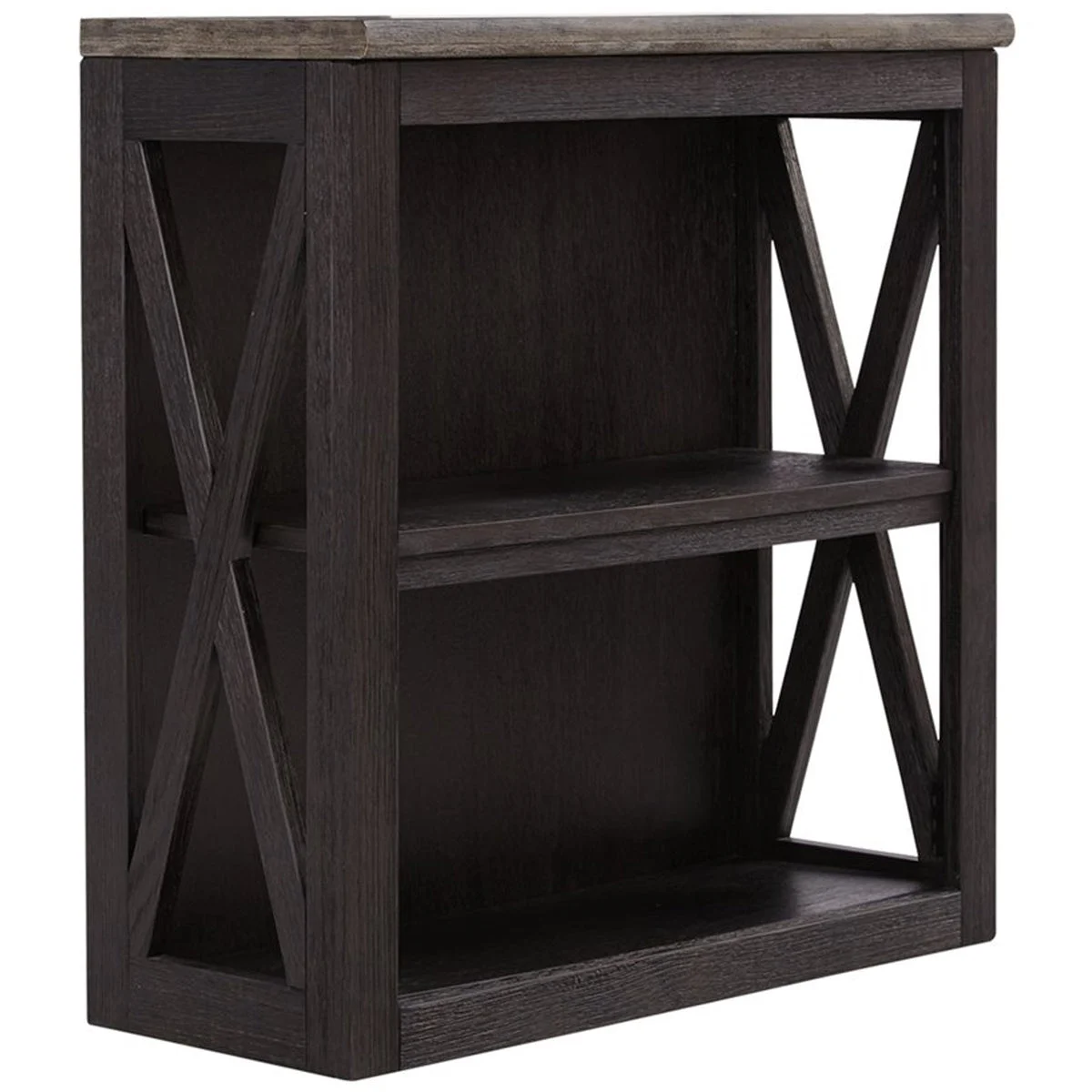 Benzara Bookcase with 2 Open Compartments and Adjustable Center Shelf, Dark Gray