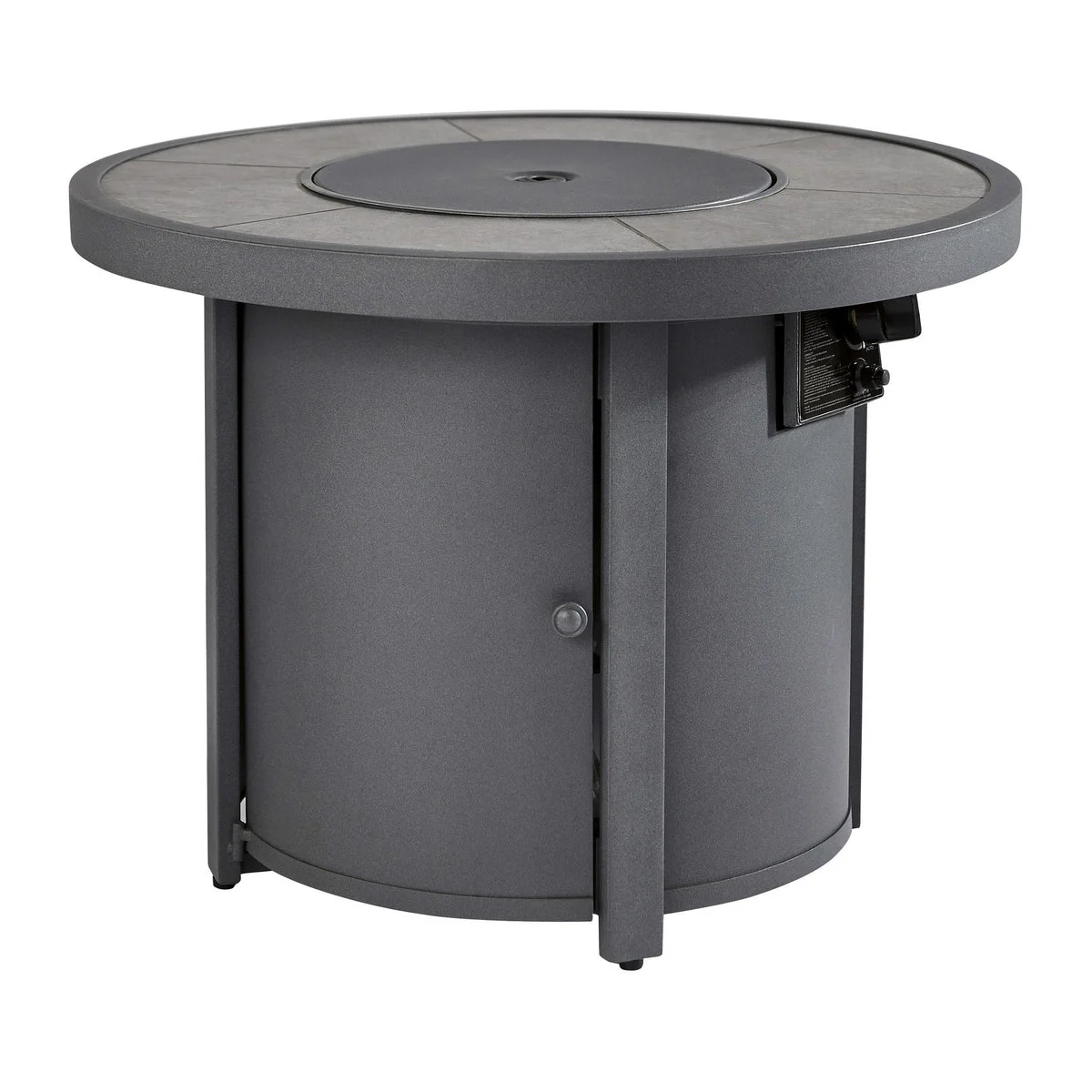 Benzara Round Metal Frame Fire Pit with Battery Operated Ignition, Gray