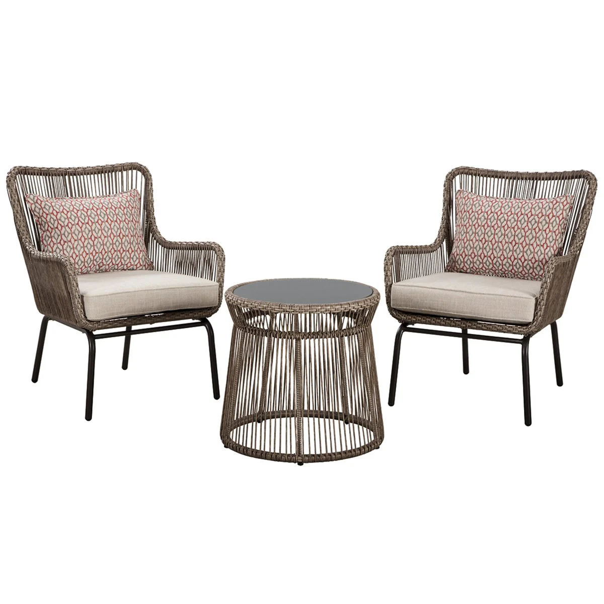 Benzara Hand Woven Resin Wicker 3 Piece Patio Set, Brown