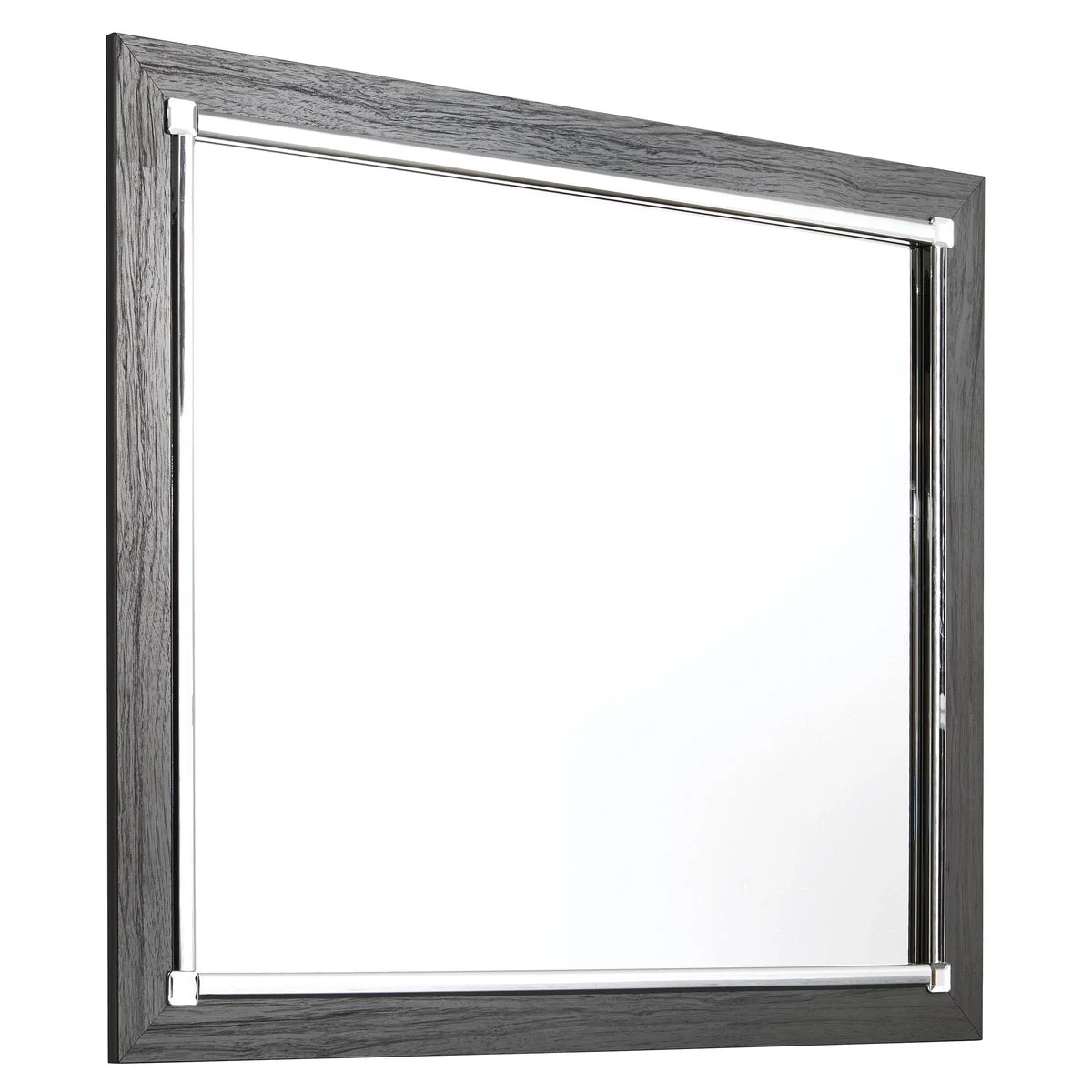 Benzara Contemporary Square Shape Bedroom Mirror with Wood Grain Texture, Gray