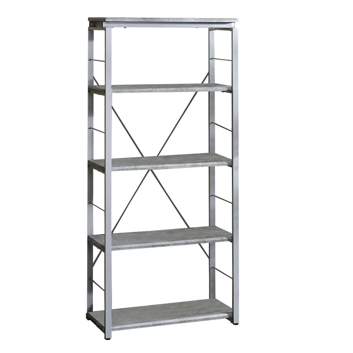 Benzara Industrial Bookshelf with 4 Shelves and Open Metal Frame, Silver and Gray