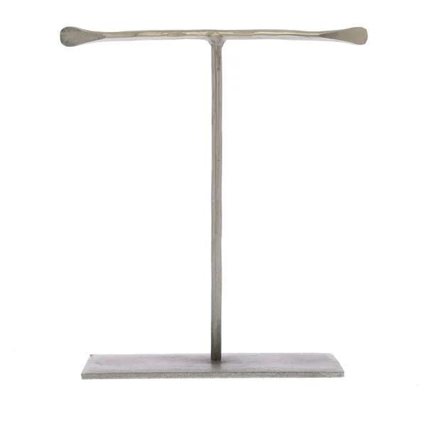 Benzara BM209720 8 Inch Iron T Shape Jewelry Stand with Rectangular Base, Silver
