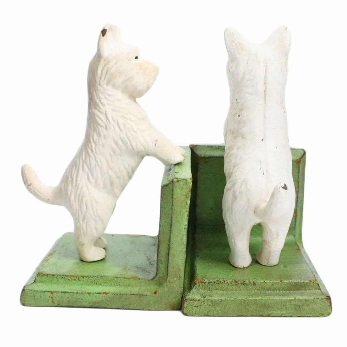 Benzara BM209724 Standing Westie Metal Frame Bookend, Pair of 2, Green and White