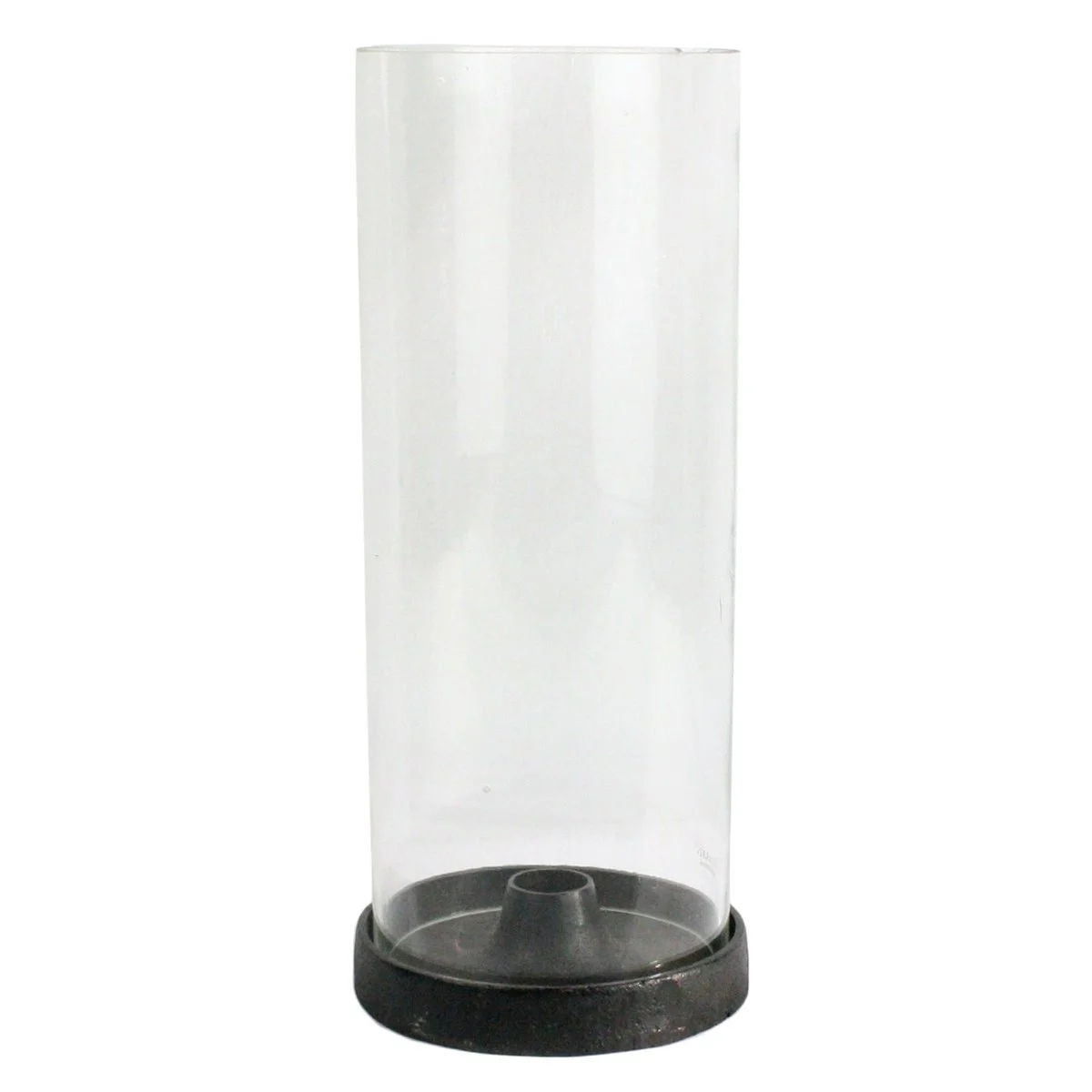 Benzara BM209730 Metal Taper Trivet with Glass Hurricane, Black and Clear