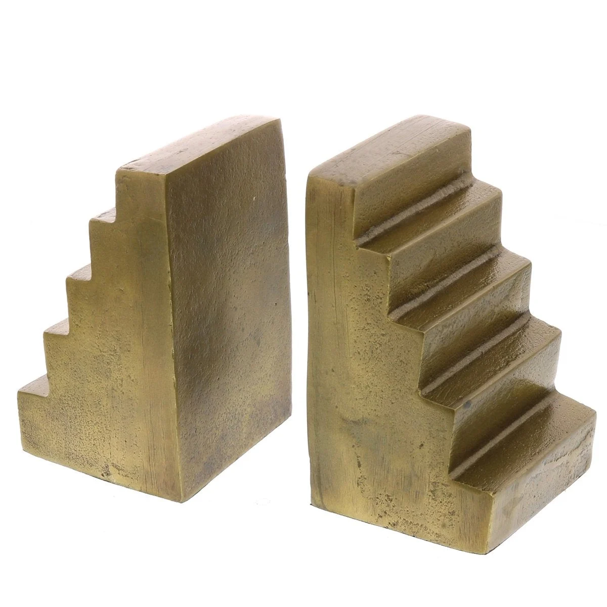 Benzara BM209741 Staircase Design Metal Bookend, Pair of 2, Brass