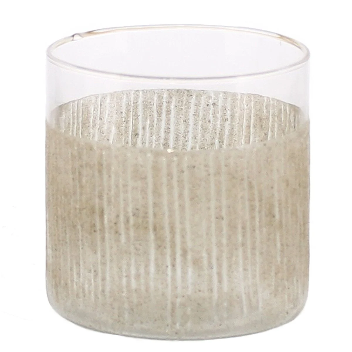 Benzara BM209748 Cylindrical Sand Enameled Glass Hurricane, Medium, Clear and Brown