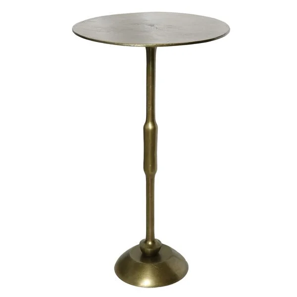 Benzara BM209750 Aluminum Side Table with Round Tabletop and Trumpet Base, Brass