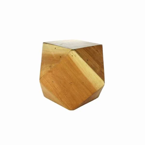 Benzara BM209762 Faceted Icosahedron Shape Block Table, Small, Natural Brown