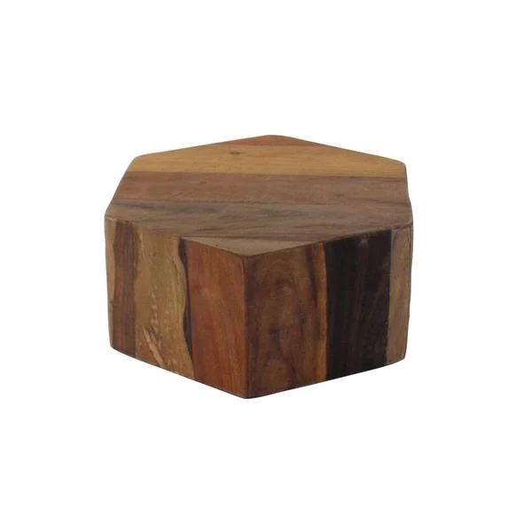 Benzara BM209764 Hexagonal Wooden Block Table with Grain Details and Texture, Small, Brown