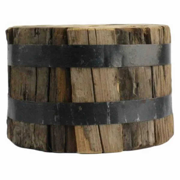 Benzara BM209772 6 x 4 Inches Round Wood Bundle with Metal Encasing, Brown and Gray