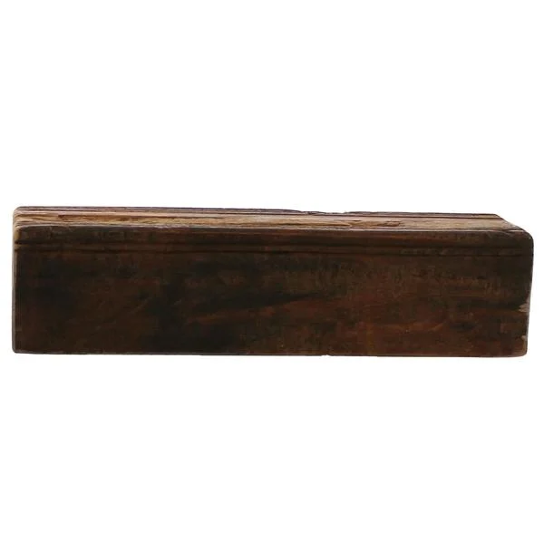 Benzara BM209783 Reclaimed Wood Block Design Wall Shelf with Rough Hewn Saw Texture, Brown