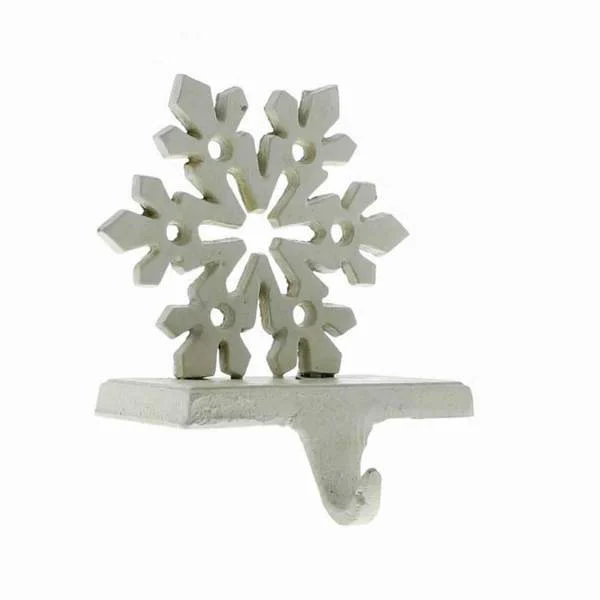 Benzara BM209787 Metal Frame Snowflake Shape Stocking Holder, Antique White
