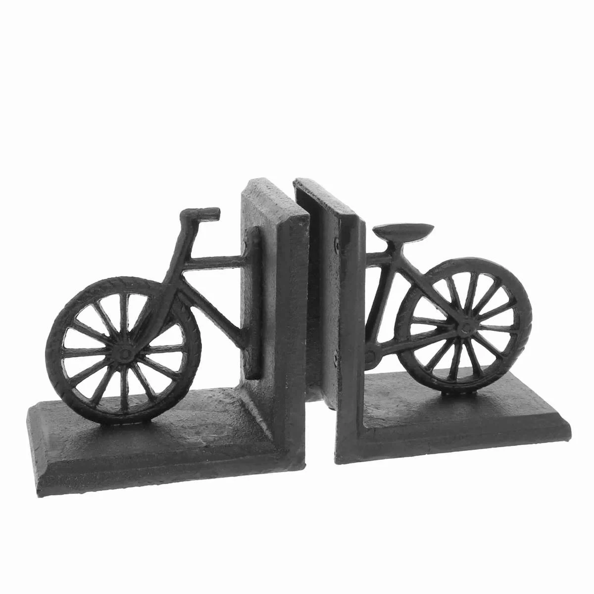 Benzara BM209792 Industrial Design Bicycle Shape Cast Iron Bookend, Pair of 2, Black