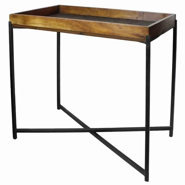Benzara BM209794 Wooden Tray Table with Tubular Frame and X Shaped Base, Brown and Black