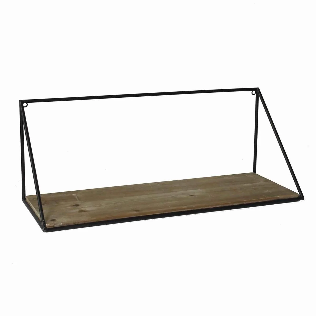 Benzara BM209818 Parallelogram Shape Metal Frame Wooden Shelf, Large, Black and Brown