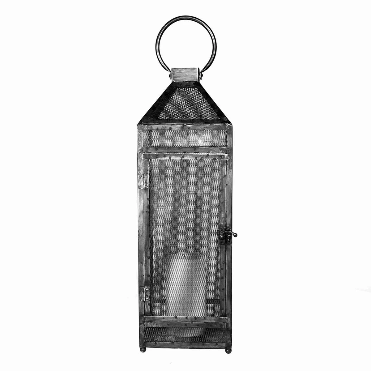 Benzara BM209824 Mesh Design Metal Lantern with Lock and Round Handle, Large, Black