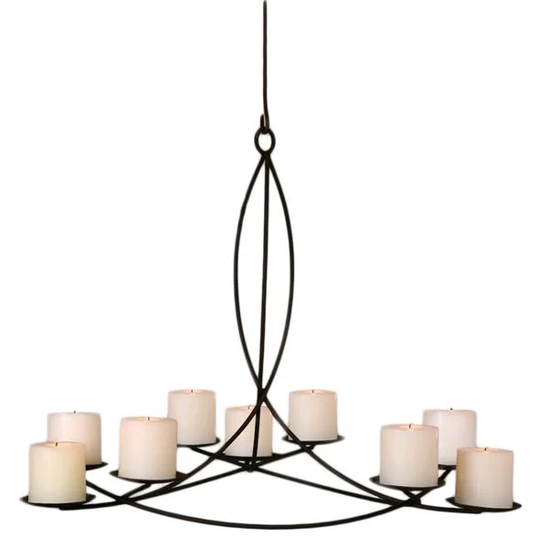 Benzara BM209848 Pillar Candle Metal Chandelier with Geometric Frame, Black