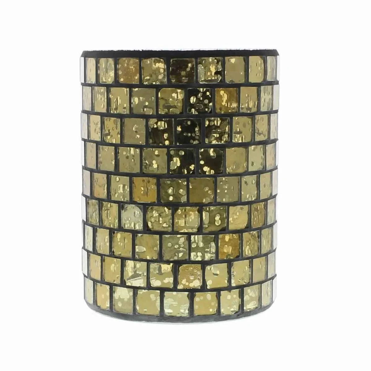 Benzara BM209870 Cylindrical Hurricane with Glass Segments, Medium, Gold and Black