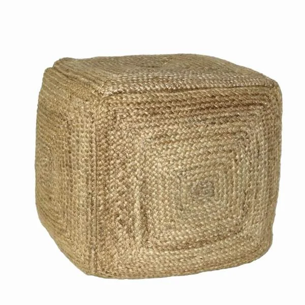 Benzara BM209908 Square Hemp Pouf with Cotton Filling Inside, Light Brown