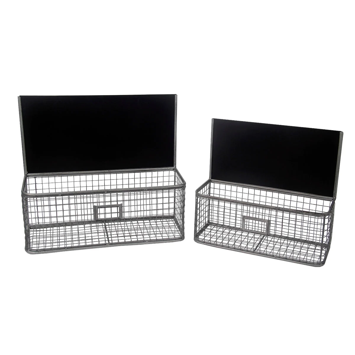 Benzara Mesh Type Metal Wall Basket with Chalkboard Top, Set of 2, Gray and Black
