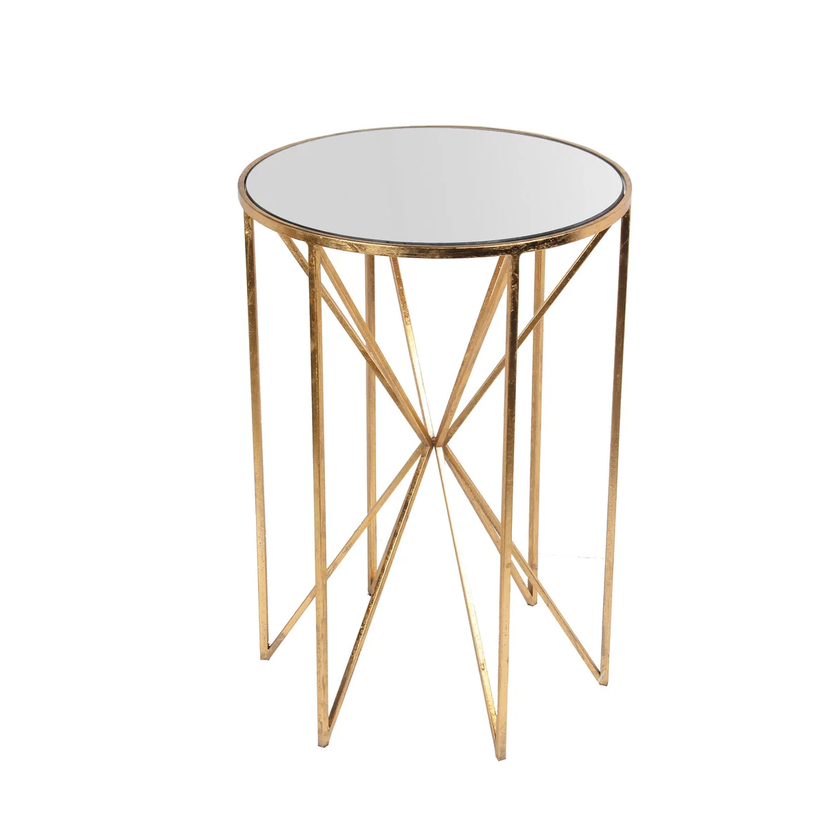Benzara Circular Glass Top Accent Table with Tubular Geometric Base, Gold