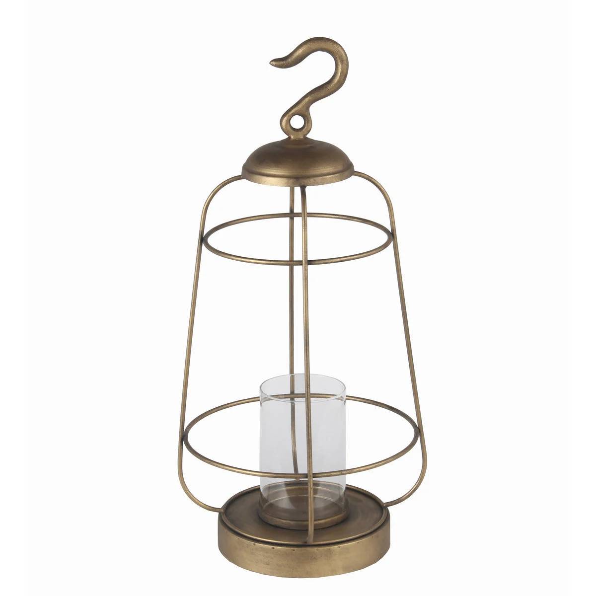 Benzara Cage Type Round Metal Lantern with Top Hook and Stable Base, Large, Gold