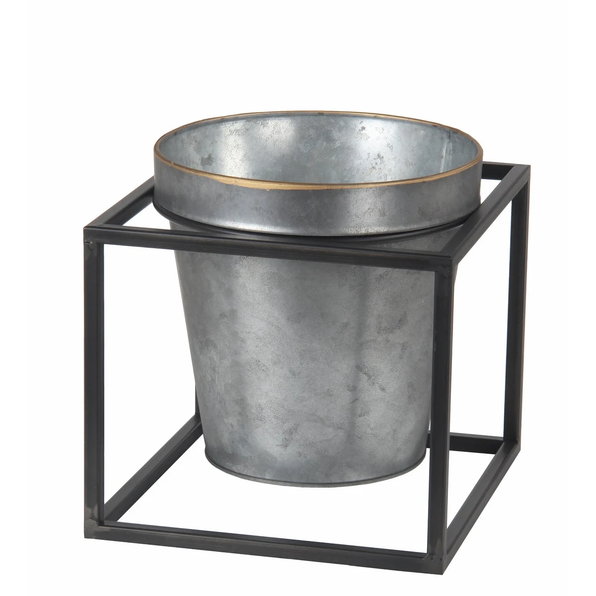 Benzara Industrial Style Metal Planter with Cubical Stand, Gray and Black