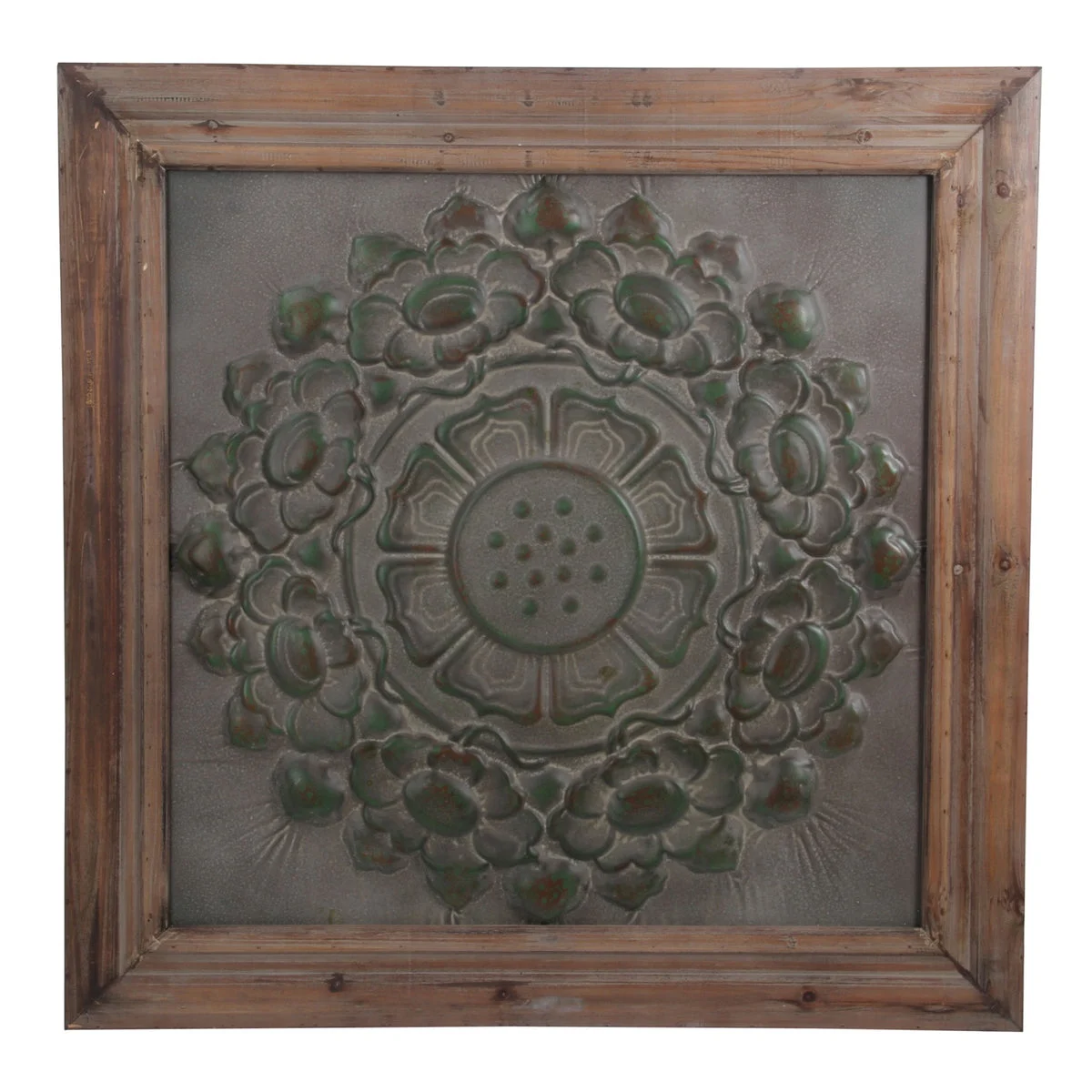 Benzara Wood and Metal Wall Decor with Embossed Floral Design, Gray and Brown