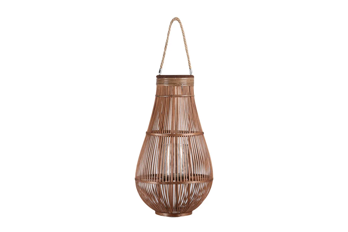 Benzara Bellied Shape Lantern with Glass Hurricane and Lattice Design,Medium,Brown
