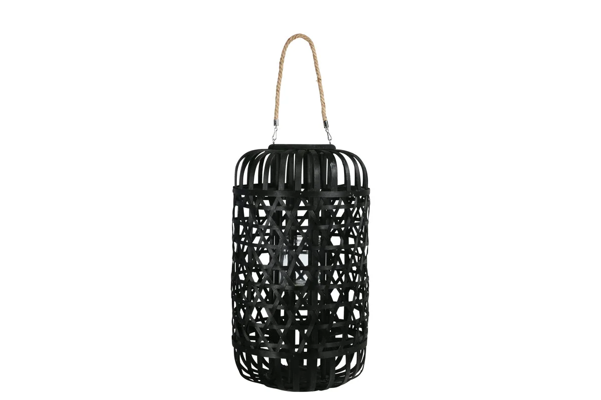 Benzara 23.25" Octagonal Weave Design Bellied Lantern with Hanger, Black
