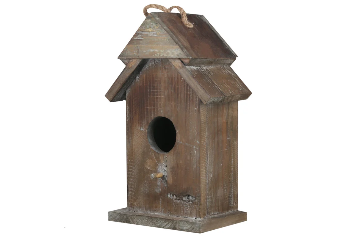 Benzara Wooden Bird House with Double Roof Design, Brown