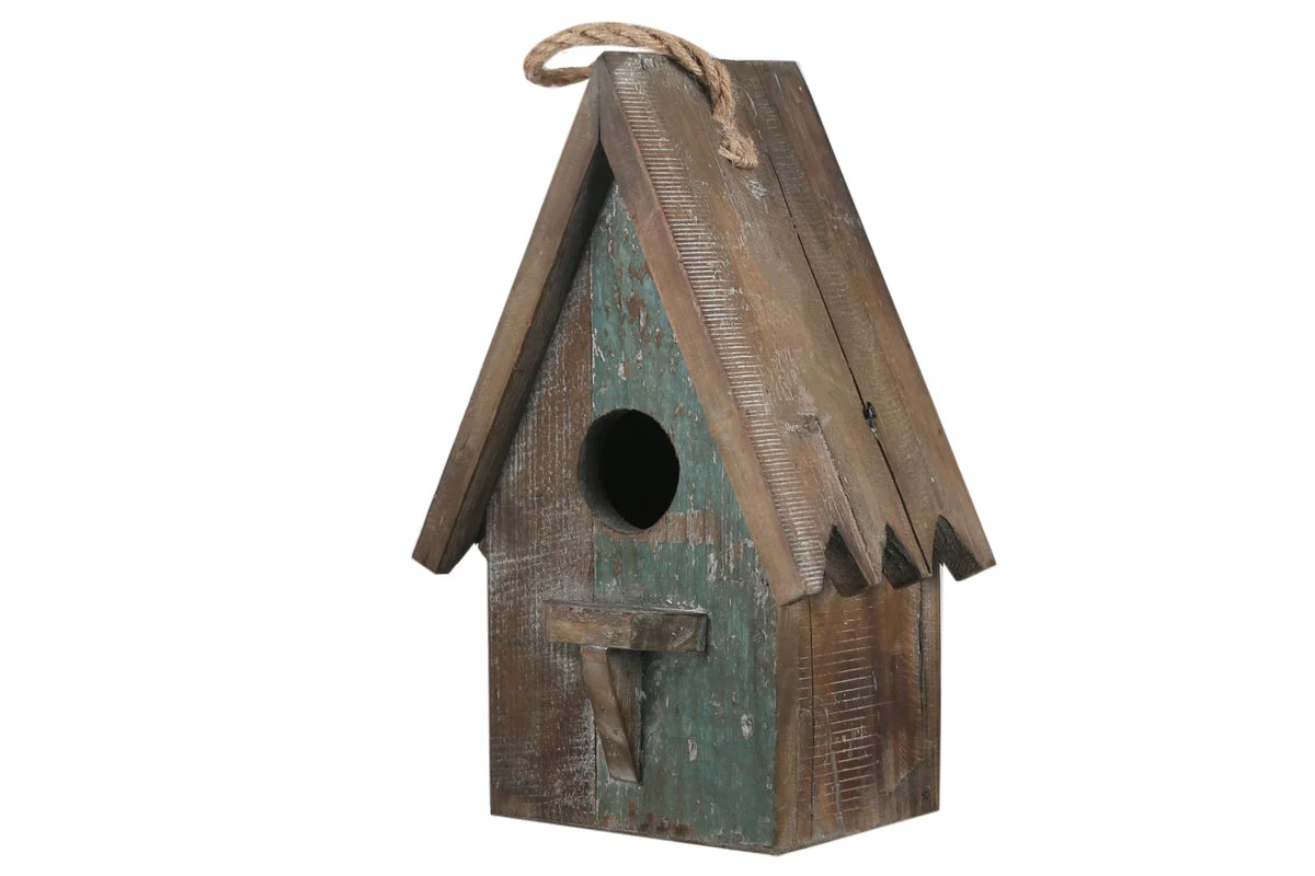 Benzara Wooden Bird House with Saw tooth Edge Design on Roof, Brown