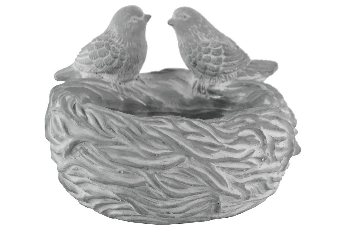 Benzara Traditional Round Bowl with Nest Design Body and 2 Birds Figurines, Gray