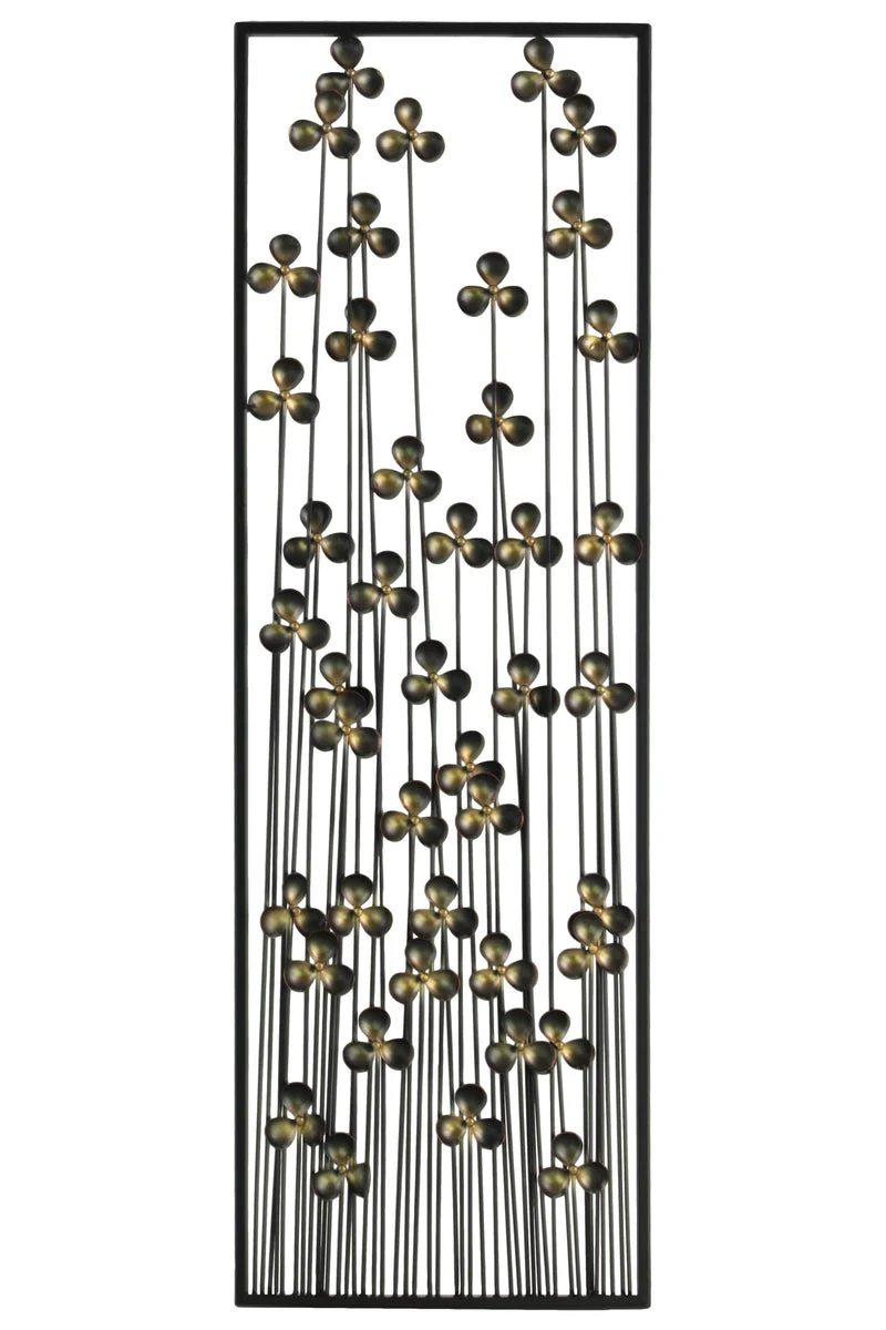 Benzara Metal Clover Leaf Design Wall Decor with Rectangular Frame, Black