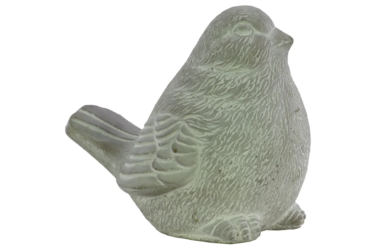 Benzara Cement Sitting Bird Figurine with Fur Like Texture, Concrete Gray