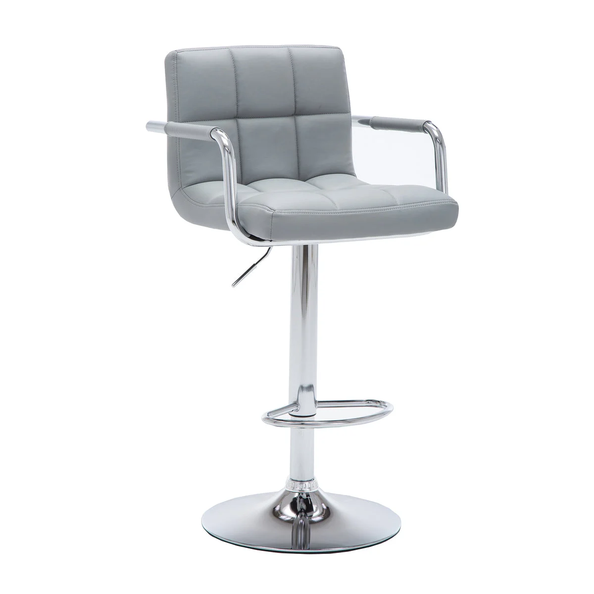 Benzara Leatherette Upholstered Swivel Barstool with Adjustable Height, Gray