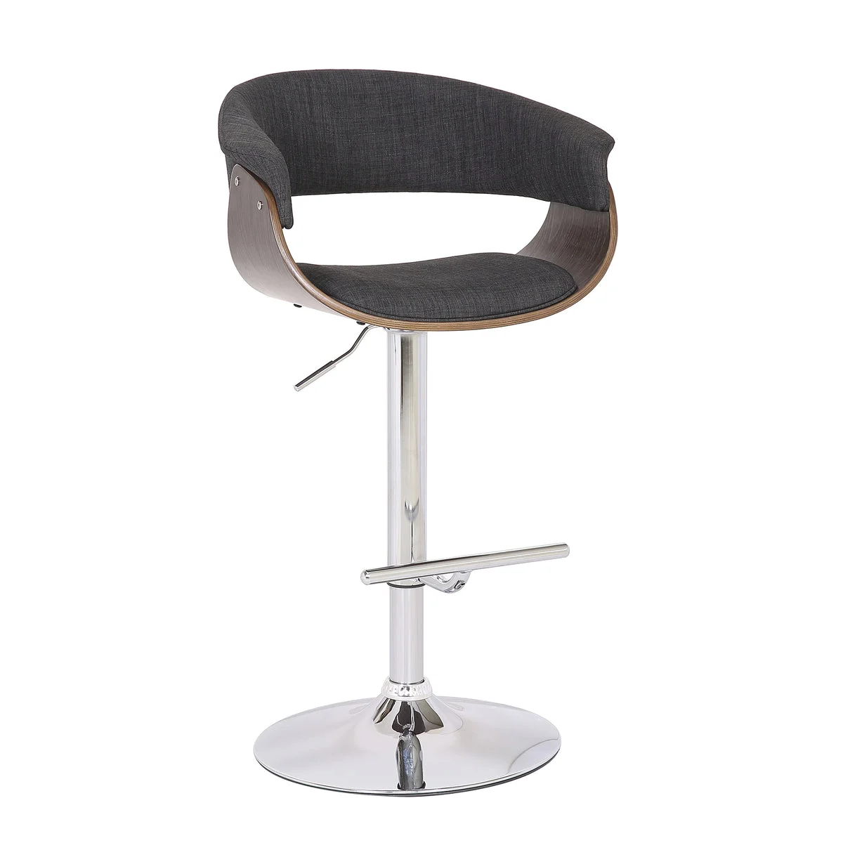 Benzara Fabric Upholstered Swivel Barstool with Contoured Seat, Gray and Silver