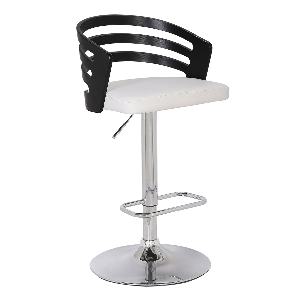 Benzara Modern Swivel Leatherette Barstool with Slatted Back, White and Black