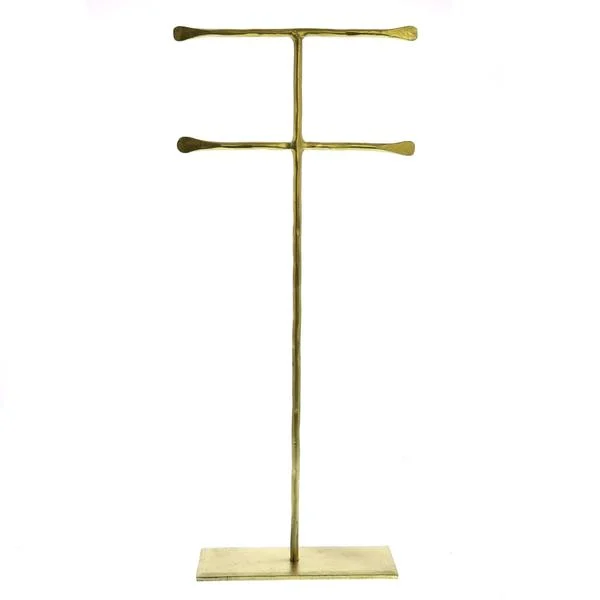 Benzara Double T Shaped Iron Jewellery Stand with Flat Base, Gold