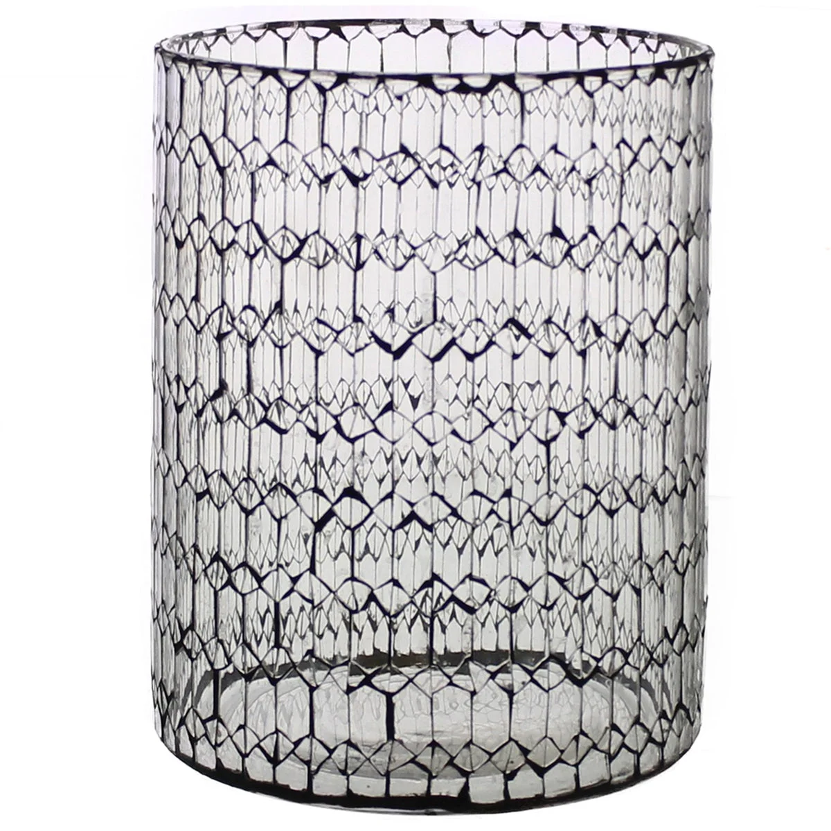 Benzara Modern Style Glass Hurricane with Honeycomb Patterned Design, Black