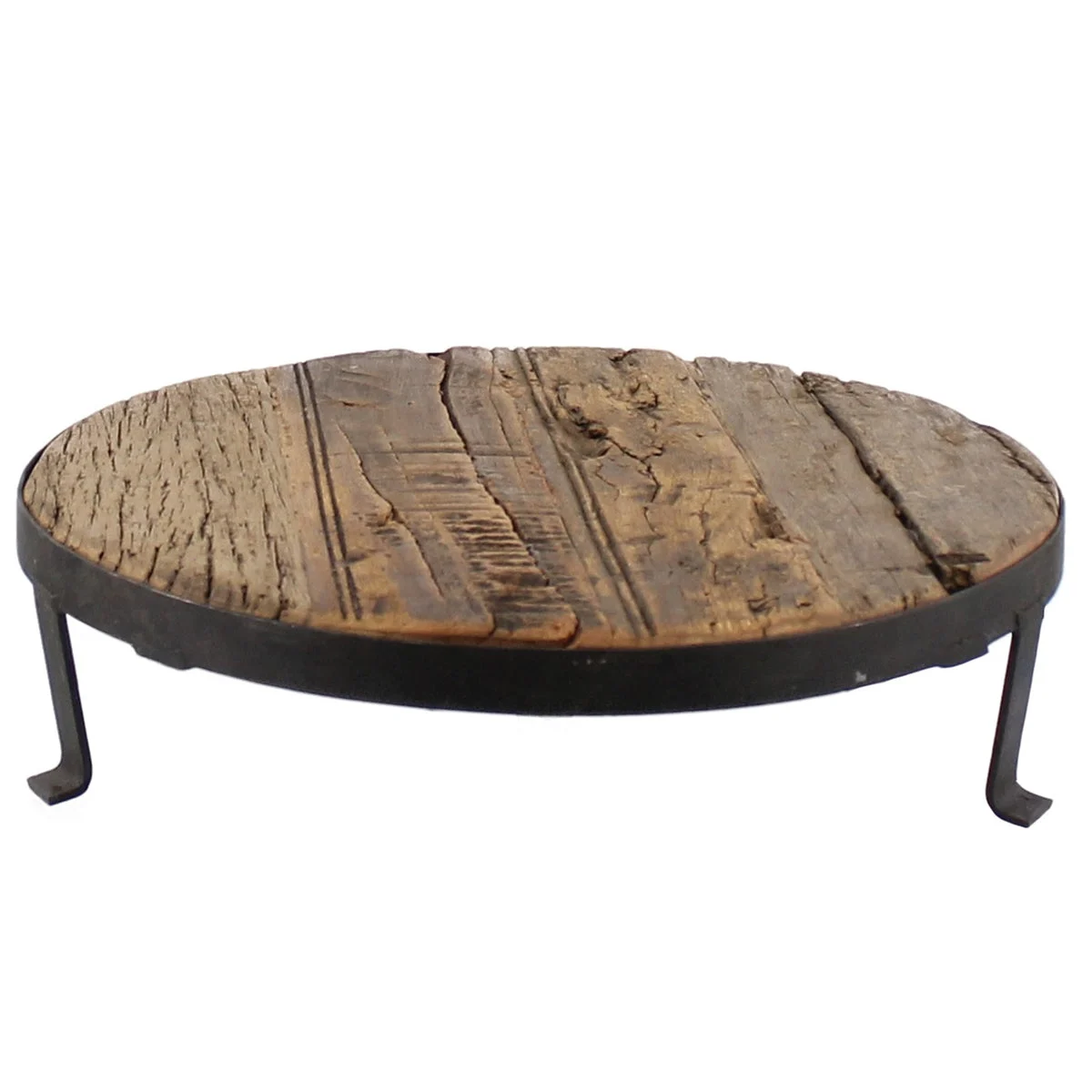 Benzara Traditional Style Wooden Pedestal with Metal Frame, Large, Brown and Black