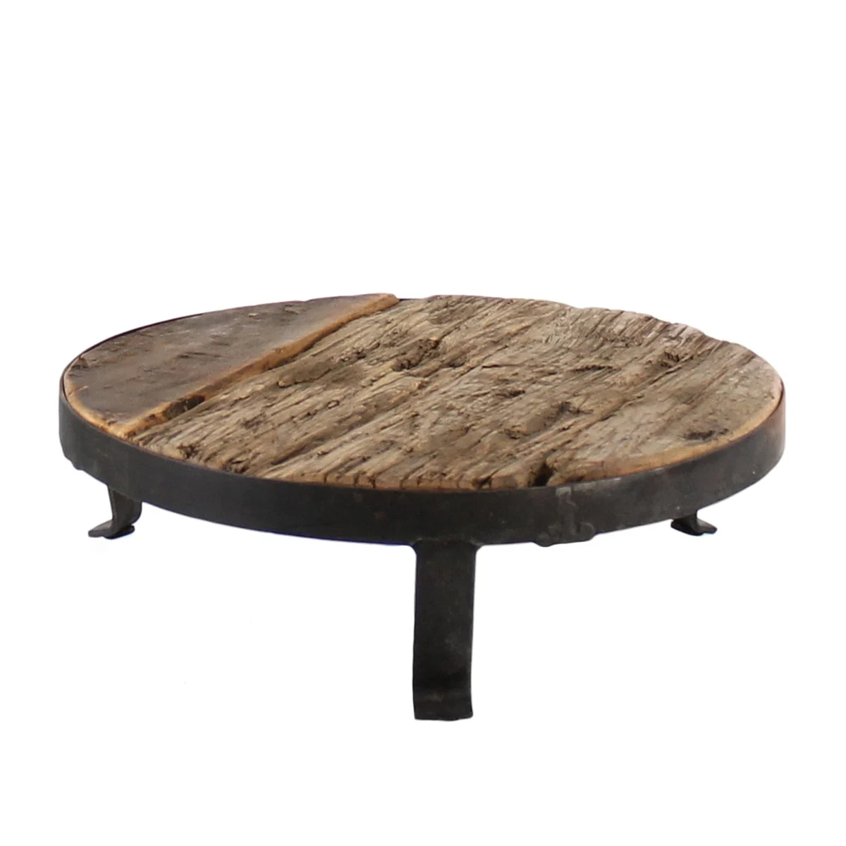 Benzara Traditional Style Wooden Pedestal with Metal Frame, Medium, Brown and Black