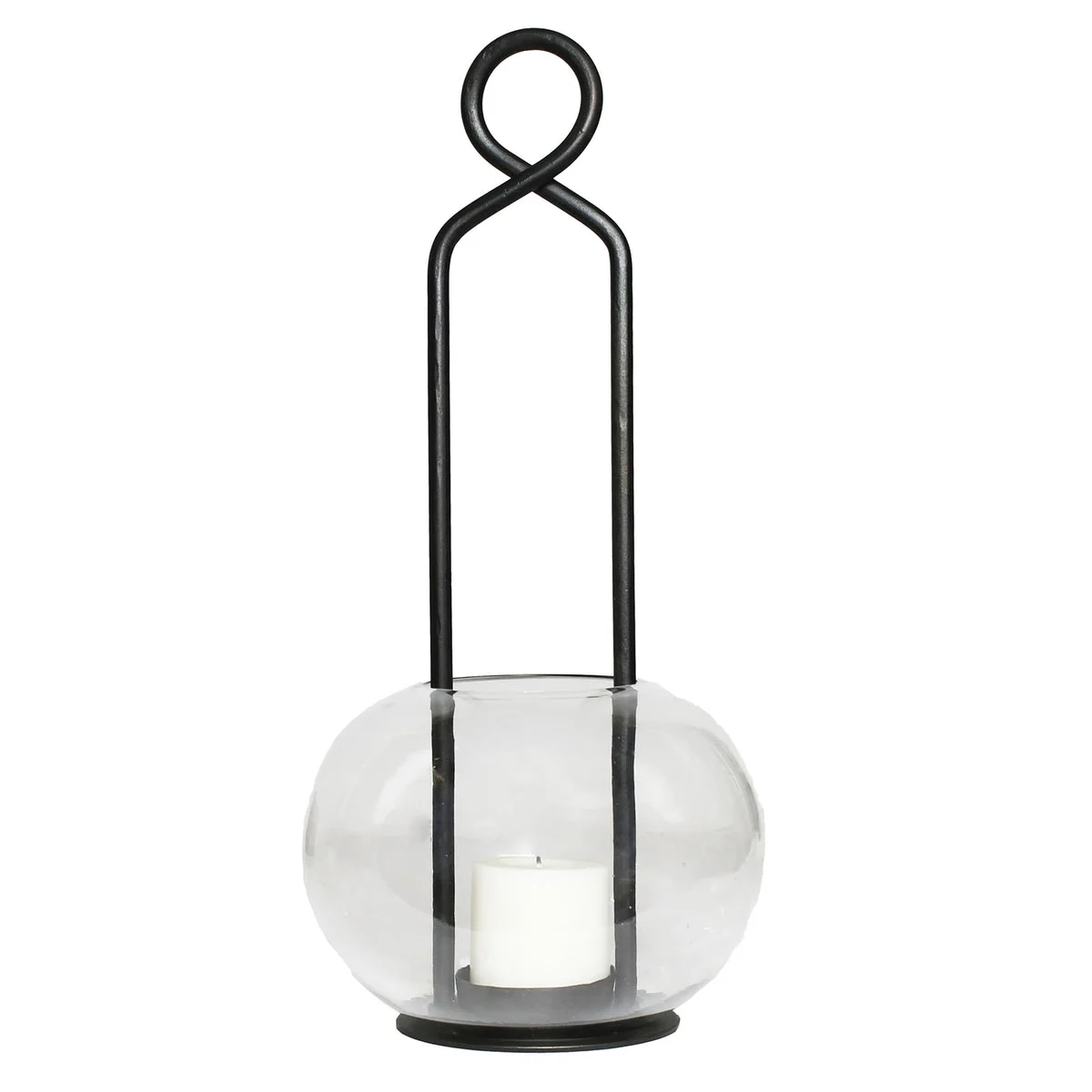 Benzara Modern Styled Metal Lamp with Top Loop and Bubble Glass Hurricane, Black