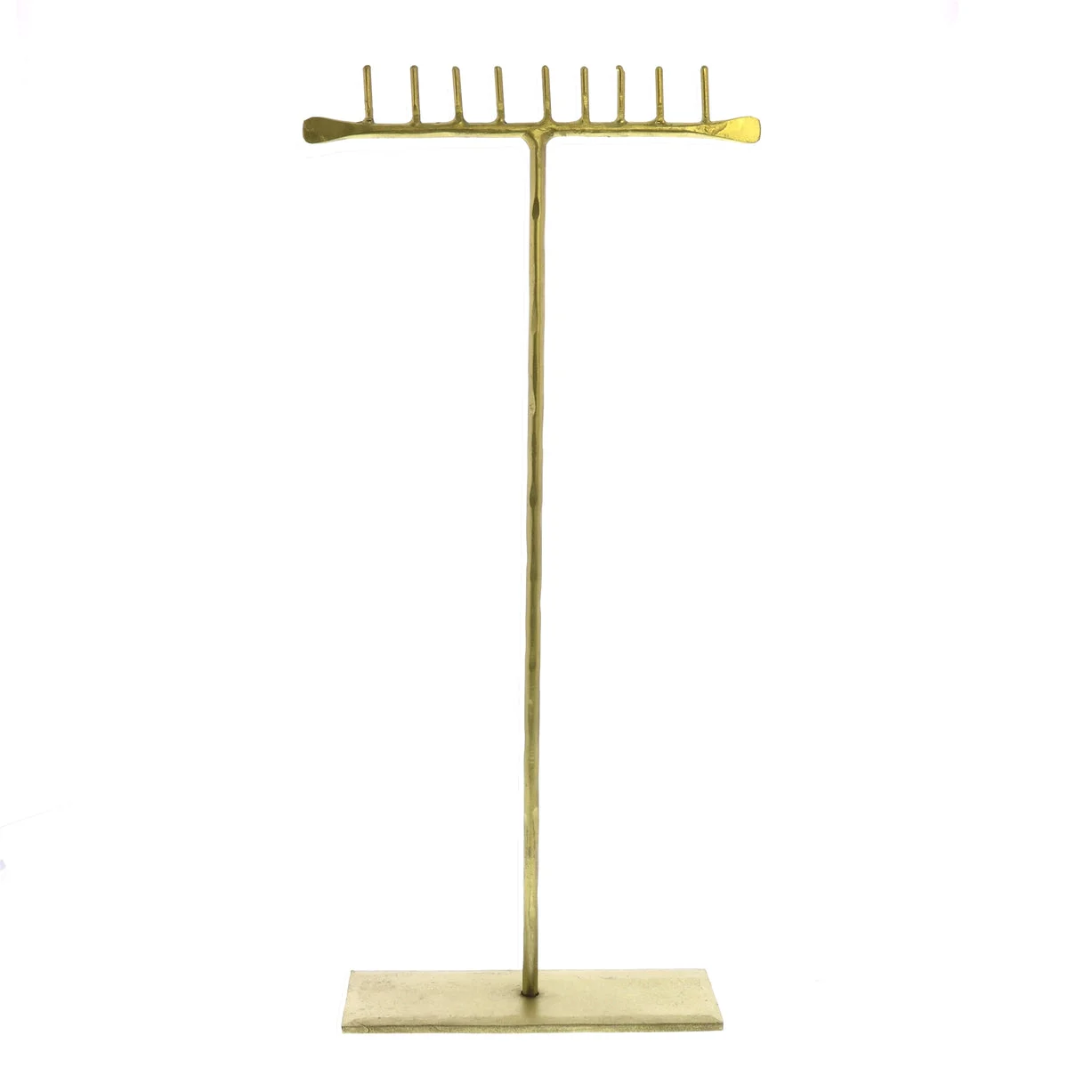 Benzara Forged 14 Inch T Shape Iron Jewellery Stand with Flat Base, Gold