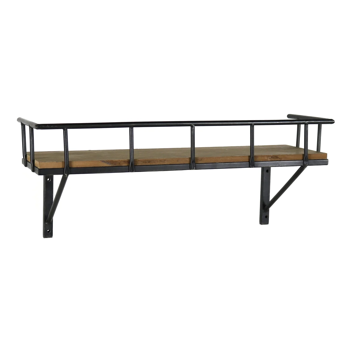 Benzara Transitional Style Wooden Wall Shelf with Metal Brackets, Black and Brown