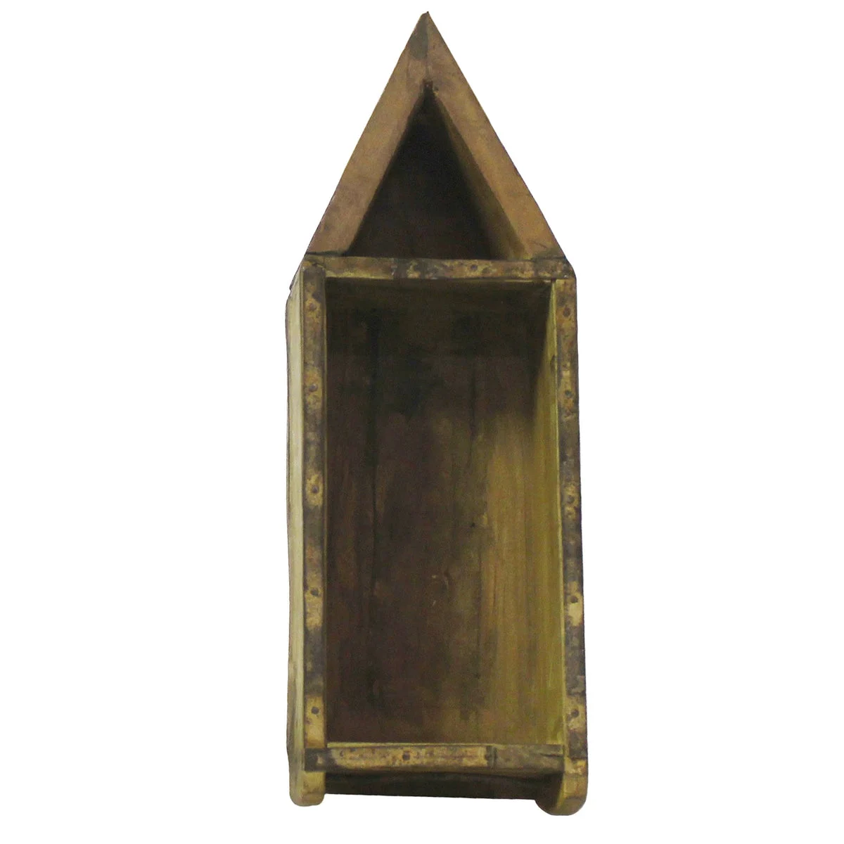 Benzara Wooden Wall Mount with Brick Mold House Shape Design, Brown
