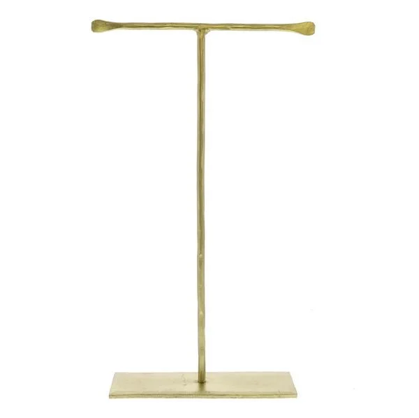 Benzara Forged T Shape 12 Inch Iron Jewellery Stand with Flat Base, Gold