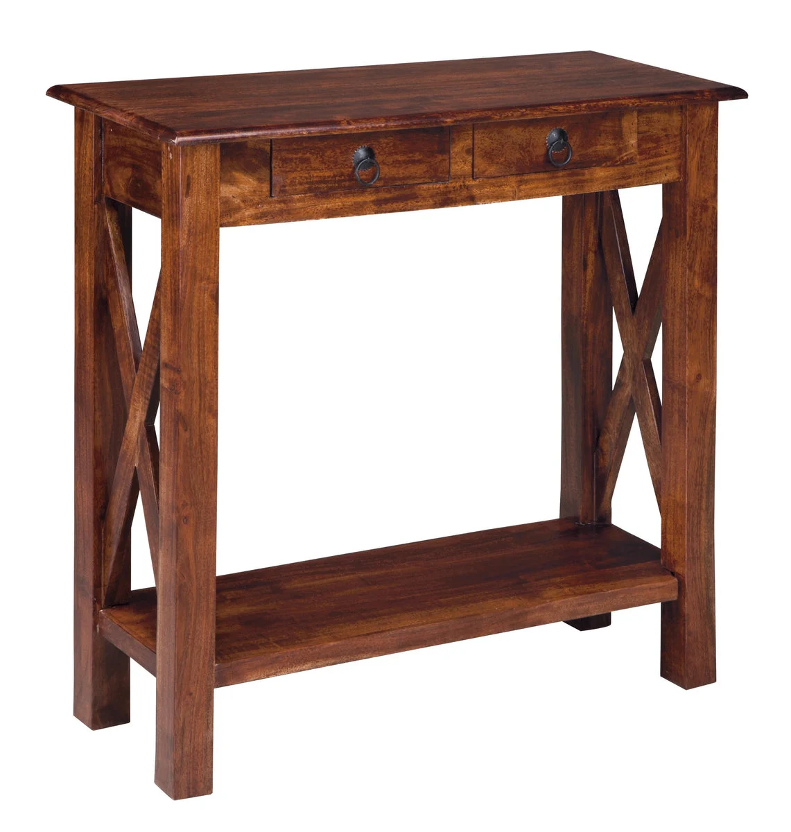 Benzara 2 Drawer Wooden Console Table with Block Legs, Brown